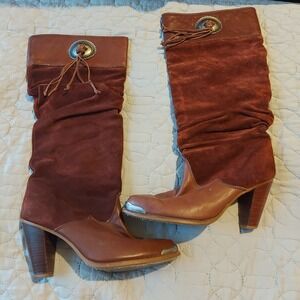 Vintage Zodiac USA Brown Leather Suede Slouch Western Boots Concho Toe Guard 8.5